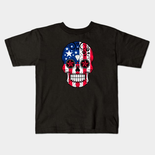 American Flag Sugar Skull with Roses Kids T-Shirt by jeffbartels